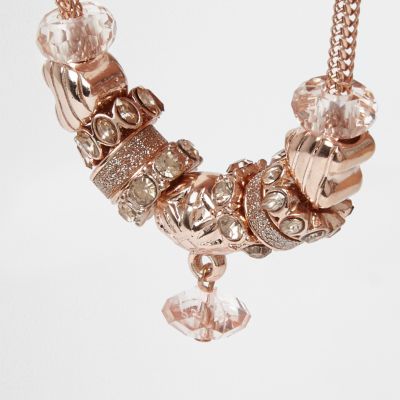 Girls rose gold crystal charm bracelet